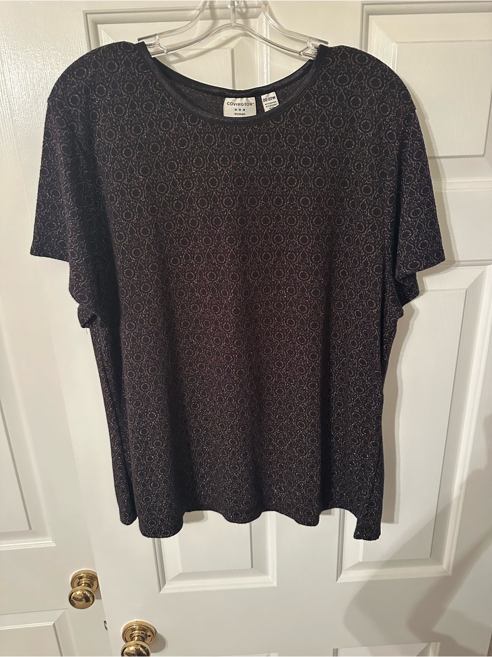 Covington Black Short Sleeve Crew Neck Top with Subtle Circular Print